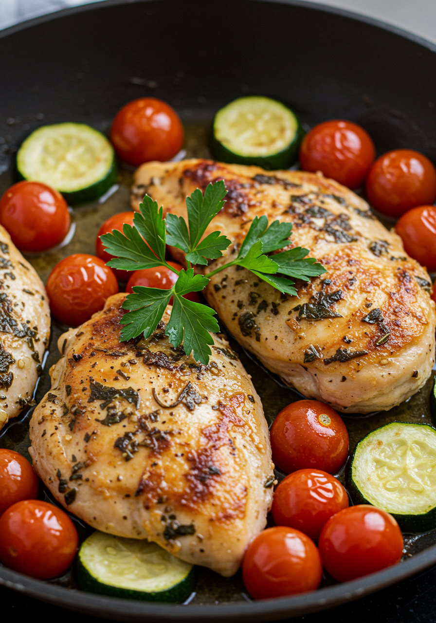 Émincé de Poulet aux Courgettes et Tomates Cerises - Recettetendre