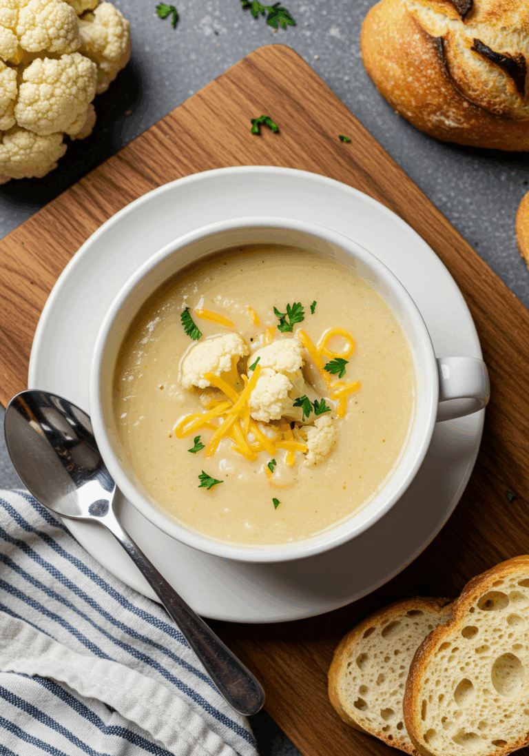 Soupe de Chou-Fleur Rôti au Cheddar et à l’Ail