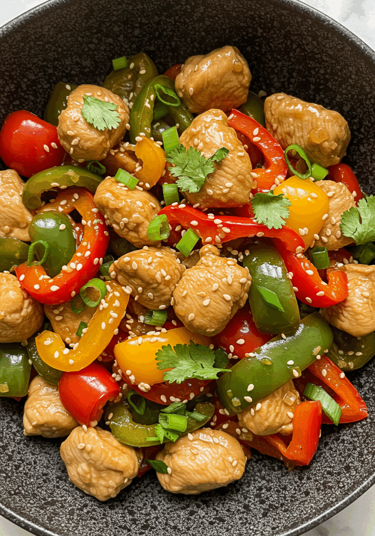 Poulet sauté aux oignons et poivrons