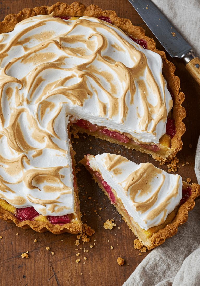 Tarte à la rhubarbe meringuée