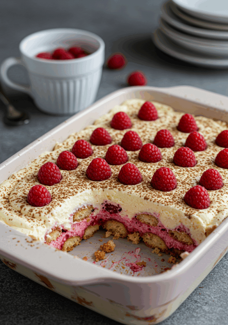 Tiramisu au chocolat blanc et framboises