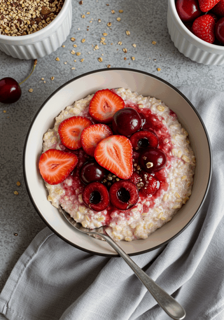 Porridge ultra rapide aux fraises et aux cerises