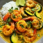 Crevettes et courgettes au curry et lait de coco
