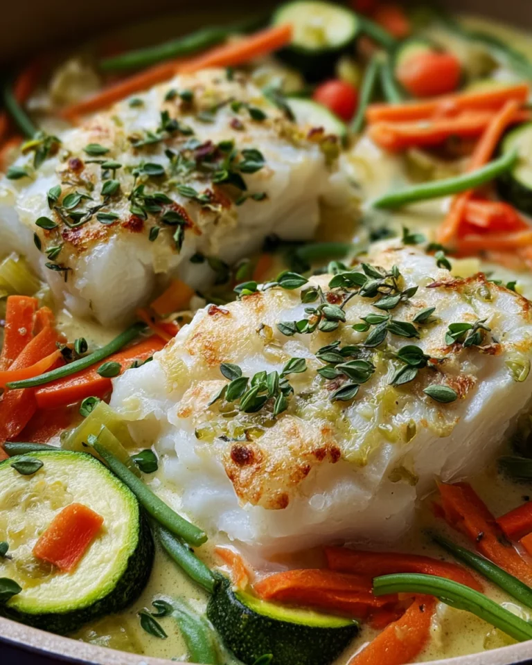 Filets de Cabillaud au Four à la Crème et aux Légumes