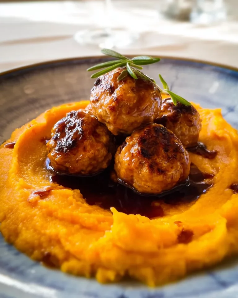 Boulettes de dinde laquées et purée de potimarron