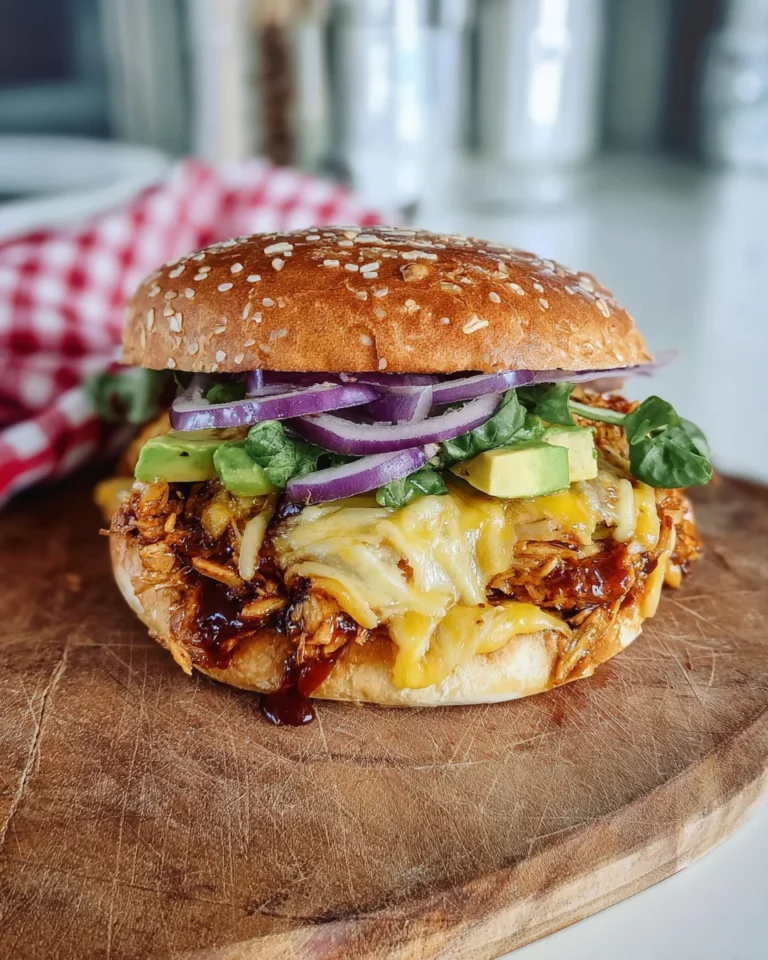 Burger à l'effilochée de poulet, sauce barbecue