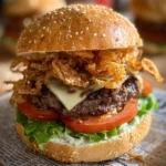 Burger aux oignons frits