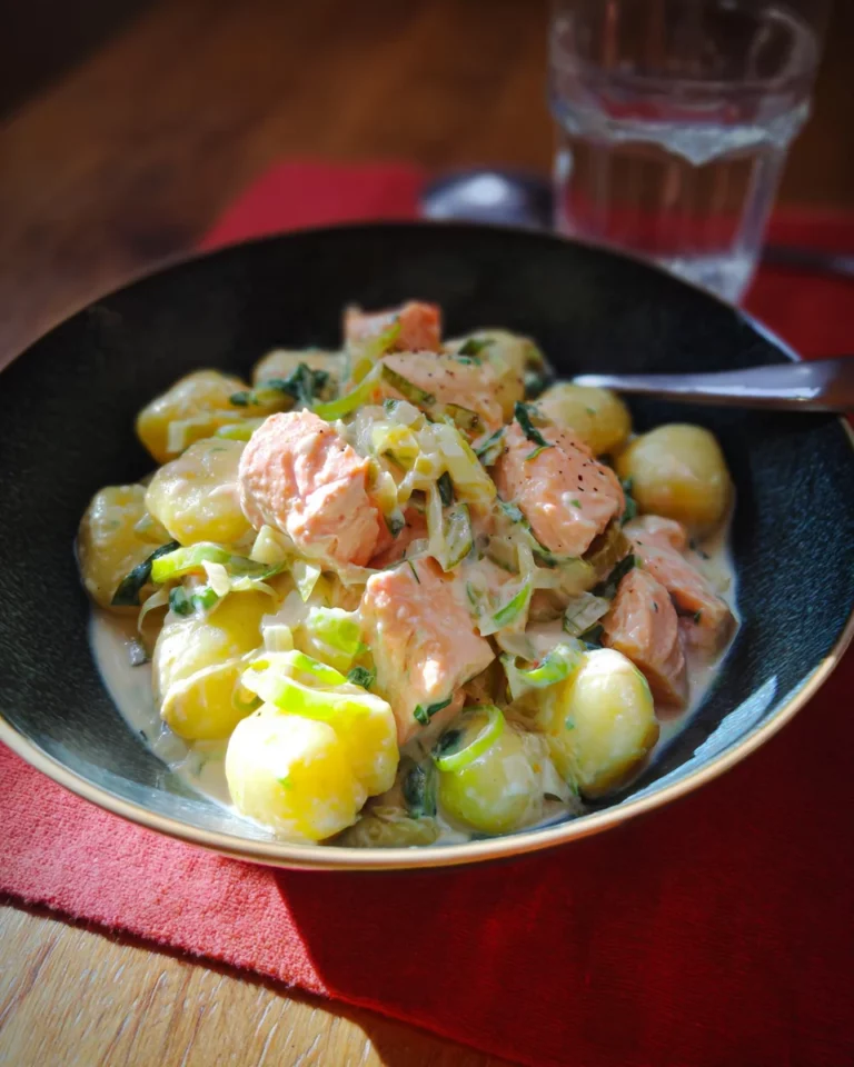 Gnocchis saumon poireaux à la crème