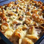 Gratin d'orecchiette à la crème et champignons