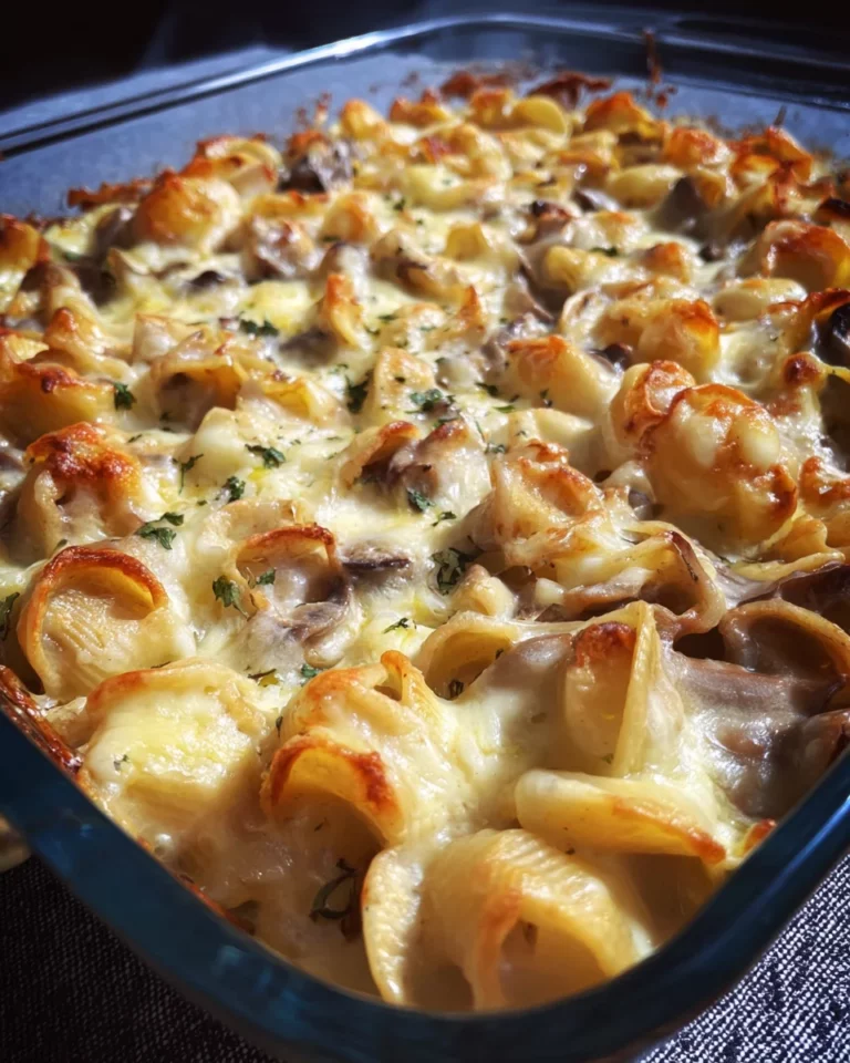 Gratin d'orecchiette à la crème et champignons