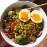 Nouilles chinoises et œuf mollet