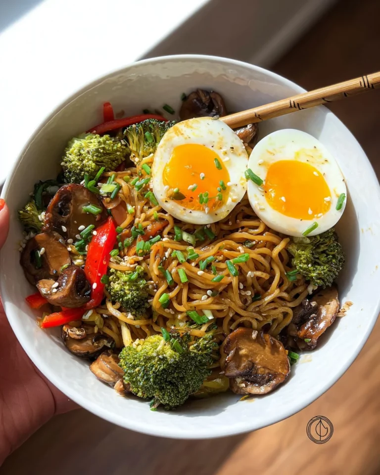 Nouilles chinoises et œuf mollet