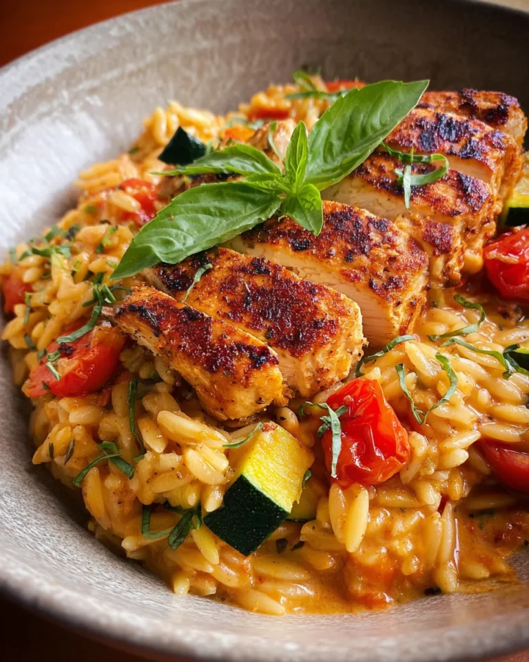 Orzo crémeux au parmesan et poulet à la grecque