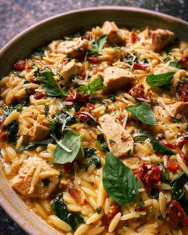 Orzo crémeux au poulet, tomates séchées et parmesan