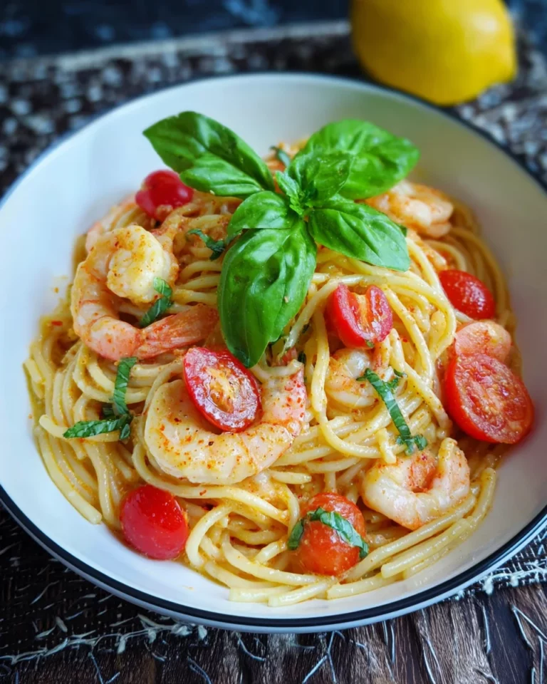 Pâtes sauce tomates crème aux crevettes