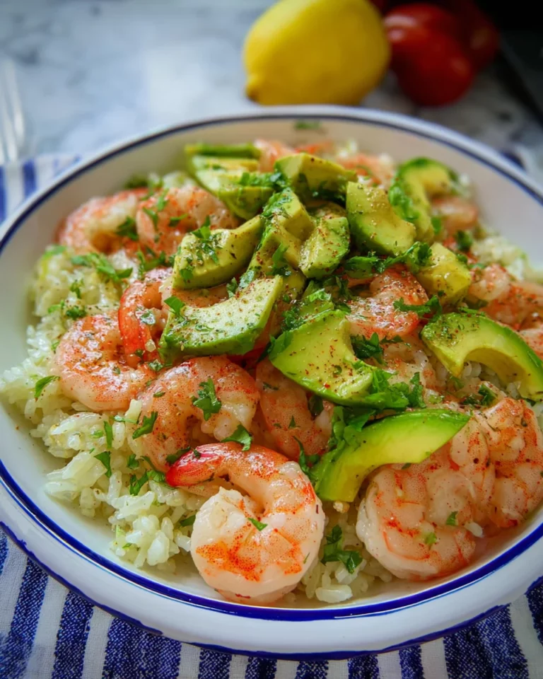 Salade de riz, avocat crevettes