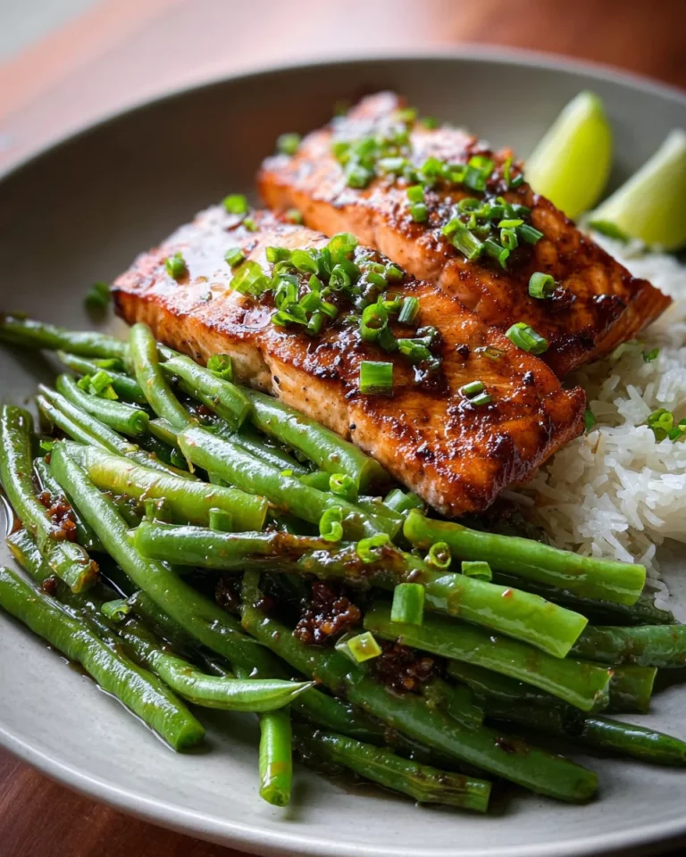 Saumon au miel et haricots grillés à l'ail