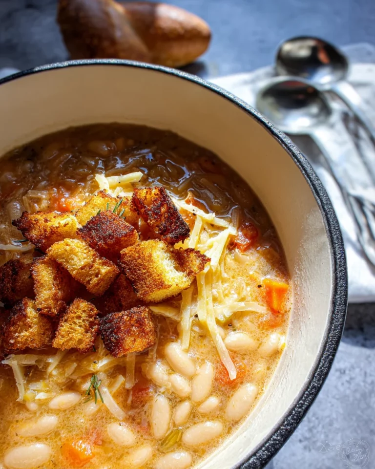Soupe de haricots blancs, croûtons dorés