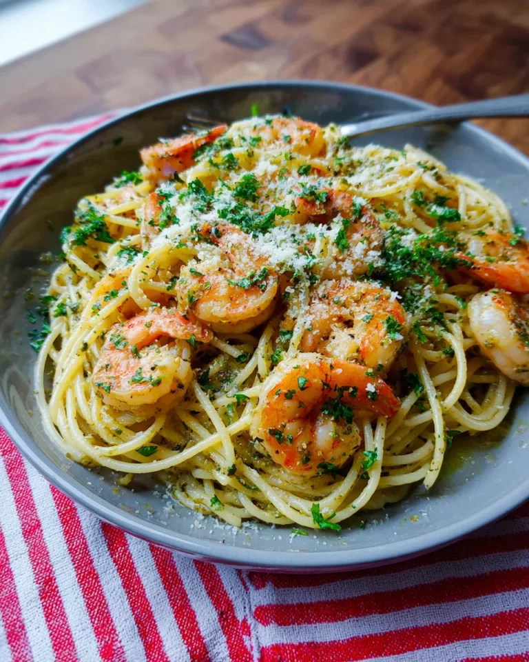Spaghettis à l'ail, persil et crevettes