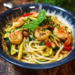 Spaghettis courgettes crevettes