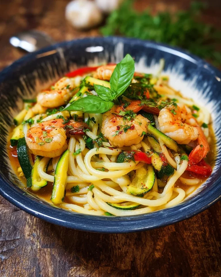 Spaghettis courgettes crevettes
