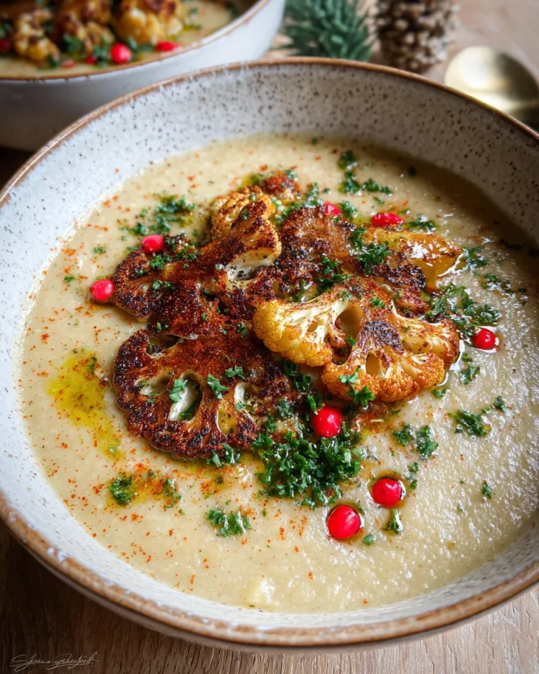 Velouté de pommes de terre à l'ail rôti, chou-fleur poêlé